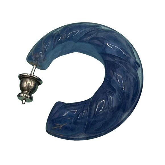 Vintage Chunky Blue & Black Acrylic Hoop Earrings 2 Pair - Picture 9 of 13